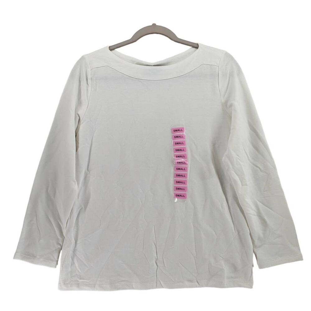 Rafaella Long Sleeve Knit Top Small White Boat Neck‎ Staple Work Office Layering